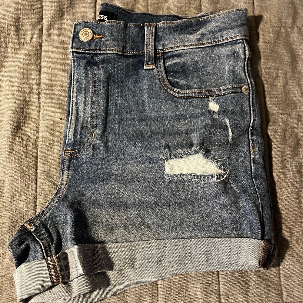 Express mid rise midi double roll hem shorts.